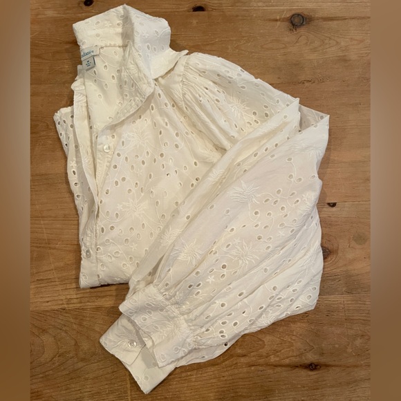 Sundance Women’s Embroidered Eyelet Balloon Slv 💯 cotton Button blouse M - Picture 14 of 14